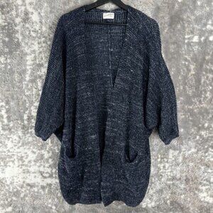 Universal Thread Size L Chunky Knit Open Front Cardigan Sweater Gray Long Sleeve